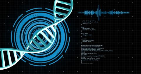 Digital DNA Strand with Data Code on Black Background - Download Free Stock Images Pikwizard.com