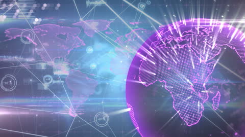 Digital Global Network with Futuristic Data Visualizations