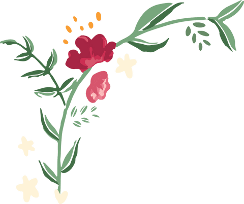 Botanical vine on transparent background with red flowers