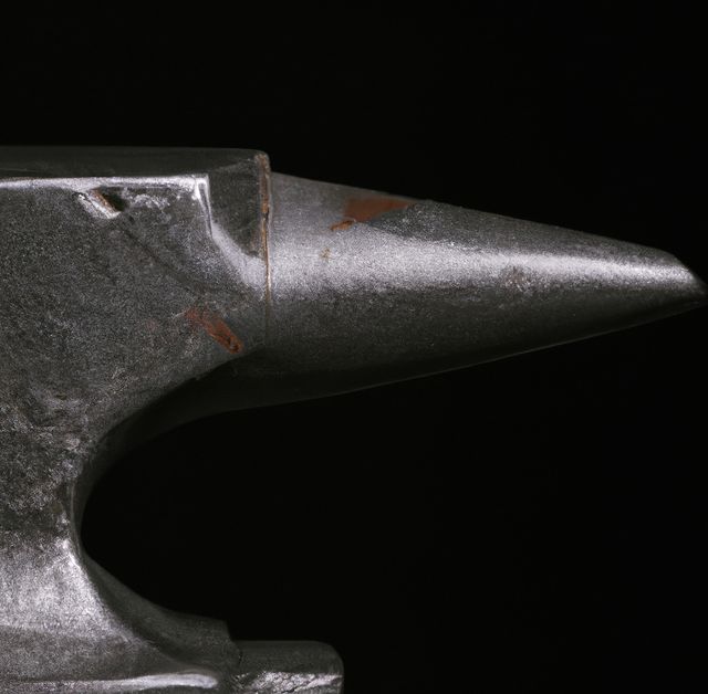 Close up of single steel anvil lying on black background. Craftsman, workshop and blacksmith concept.