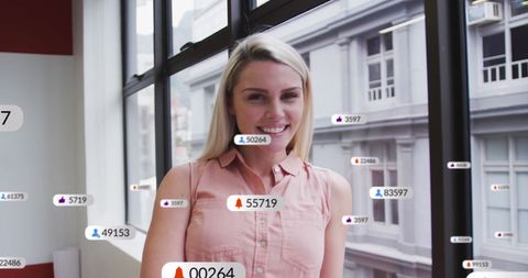 Conceptual Social Media Data and Businesswoman in Modern Office