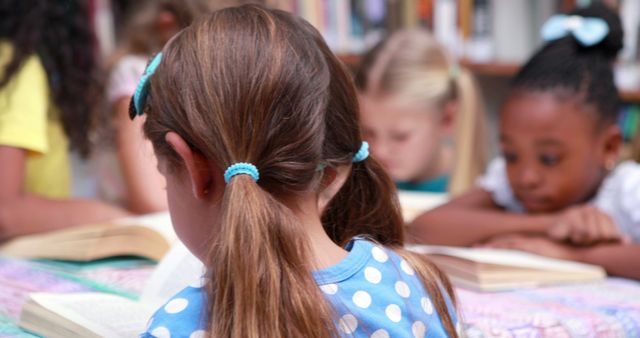 Diverse Group of Children Reading Books in Library - Download Free Stock Images Pikwizard.com