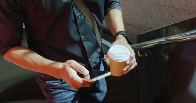 Businessman Walking with Coffee and Smartphone - Download Free Stock Images Pikwizard.com