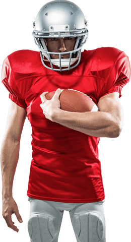 Serious American Football Player Holding Ball Transparent Background