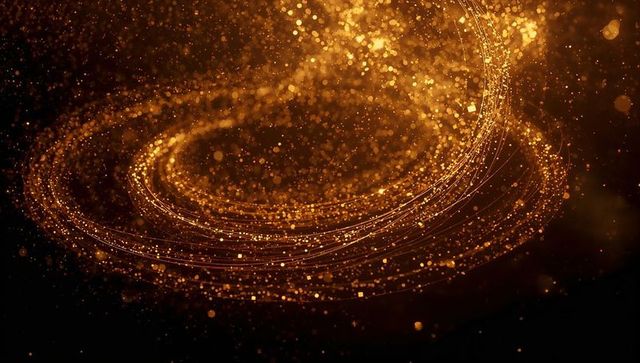 Swirling Golden Vortex of Glowing Particles and Bokeh Light Trails for Abstract Background