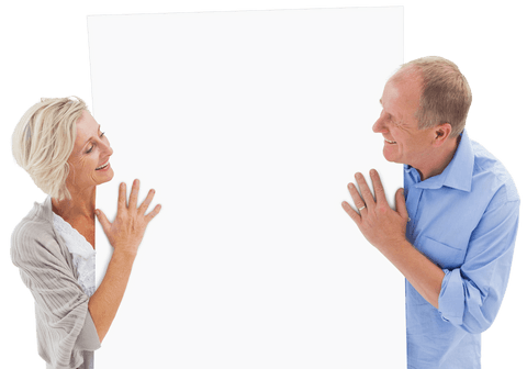 smiling mature couple holding a large transparent card - Download Free Stock Videos Pikwizard.com