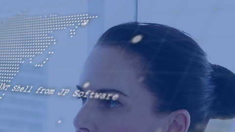 Businesswoman Analyzing Digital Global Data Interface