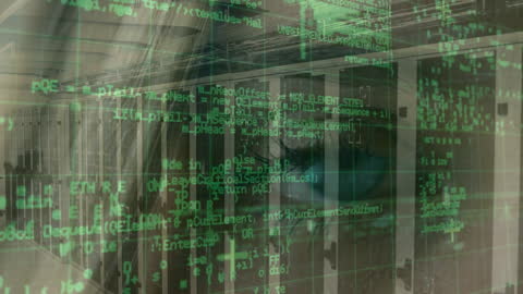 Green Digital Code Overlay on Modern Data Center