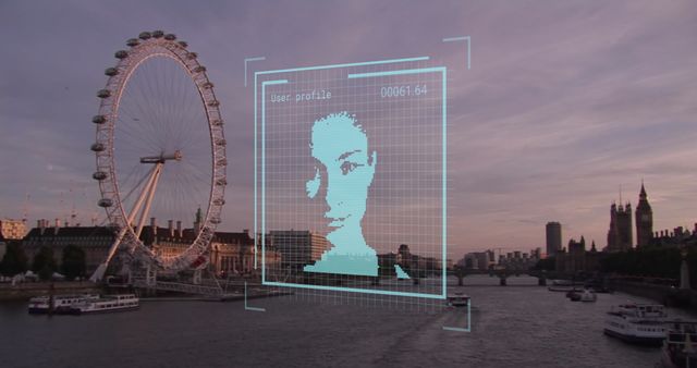 Facial Recognition Data Overlay on London Skyline - Download Free Stock Images Pikwizard.com