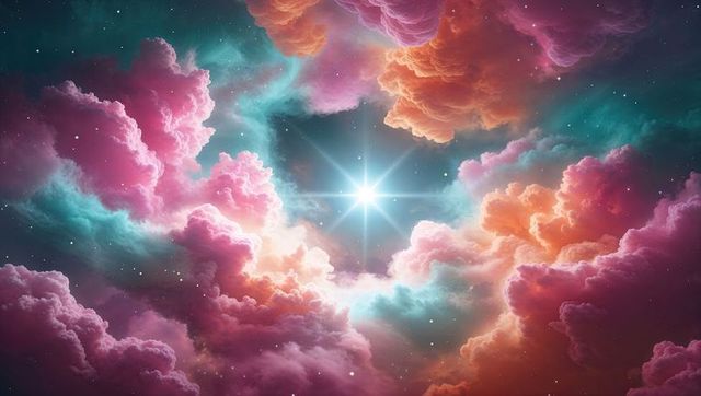 Vibrant cosmic nebula with luminous star in space