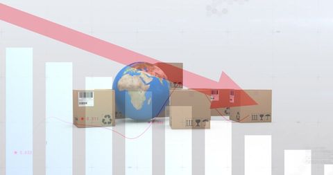 Global Shipping Decline Concept with Red Arrow and Boxes