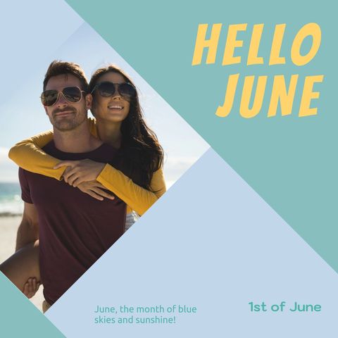 Sunny Coastal Day Celebrating First of June with Joyful Couple - Download Free Stock Templates Pikwizard.com