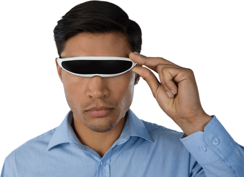 Businessman Interacting with Futuristic Smart Glasses on Transparent Background - Download Free Stock Videos Pikwizard.com