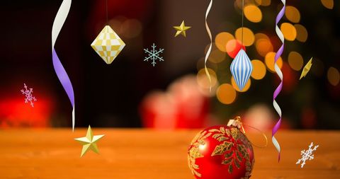 Festive Holiday Decorations with Streamers and Ornaments - Download Free Stock Images Pikwizard.com