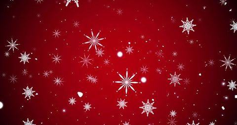 Abstract Snowflakes Falling on Festive Red Background