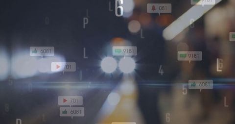 Digital Elements Overlaying Cityscape with Social Media Indicators - Download Free Stock Images Pikwizard.com