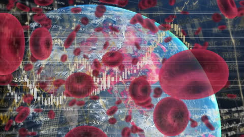 Global Pandemic Concept with Blood Cells and Data Visualization