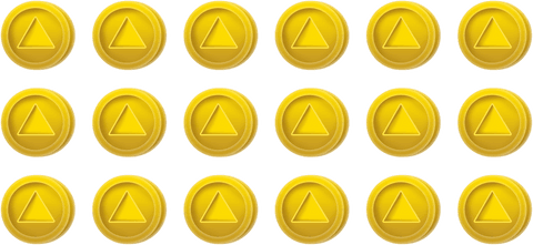 Gold triangular pattern coins on transparent vector background