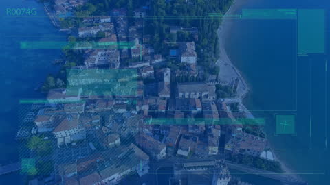 Futuristic Data Processing Over Aerial Cityscape