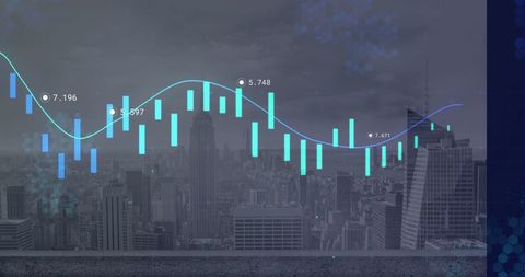 City Skyline with Digital Graph Representing Market Trends - Download Free Stock Images Pikwizard.com