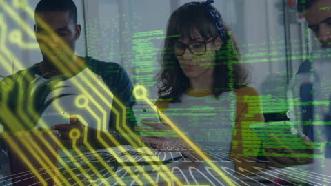 Diverse Team Using Tablets in Technology Workspace