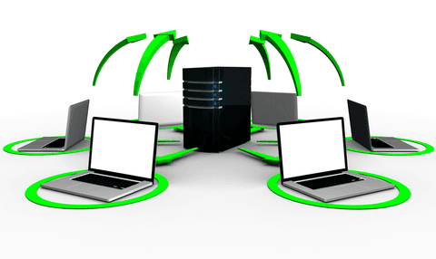 transparent communication network concept with server and laptops - Download Free Stock Videos Pikwizard.com