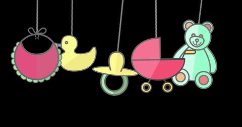 Hanging Baby Essentials on Black Background - Download Free Stock Images Pikwizard.com