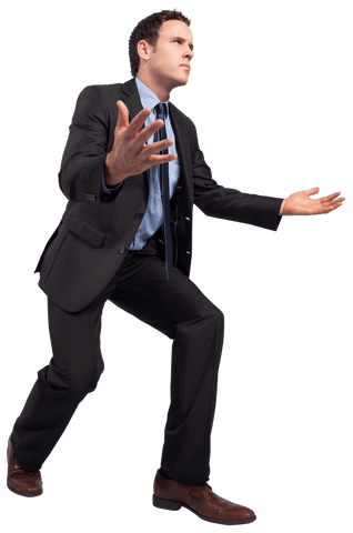 Transparent Businessman in Suit with Outstretched Arms