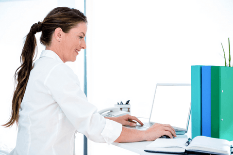 Transparent background cushions smiling woman working