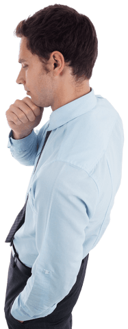 Transparent Businessman Thinking with Hand on Chin in Profile View