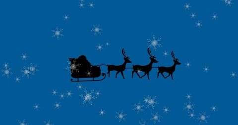 Santa's Sleigh and Reindeer Across Starry Winter Sky