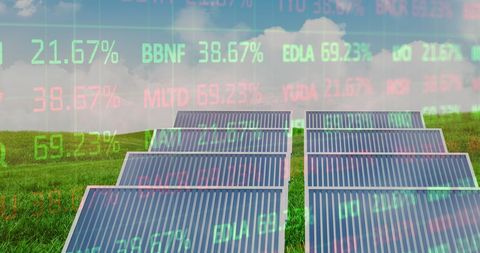 Solar panels and stock market data blending economy and sustainability