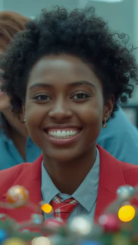 Vertical video female student smiling while examining molecular model with LED glow in lab