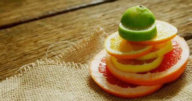 Stacked Slices of Citrus Fruits on Rustic Wooden Table - Download Free Stock Images Pikwizard.com