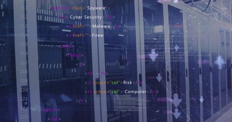 Digital Codes and Data Overlay on Server Racks - Download Free Stock Images Pikwizard.com