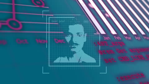 Futuristic Data Processing Interface with Digital Portrait