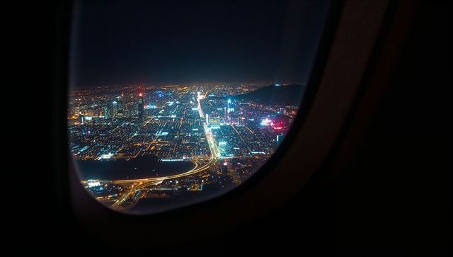 Metropolitan Skyline View from Airplane