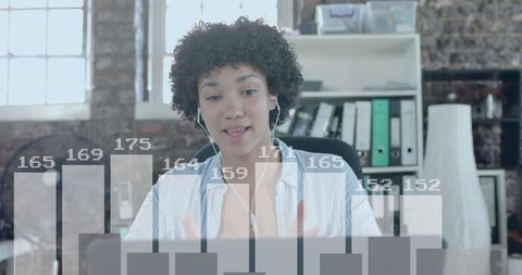 Dynamic Data Processing with Businesswoman in Modern Office