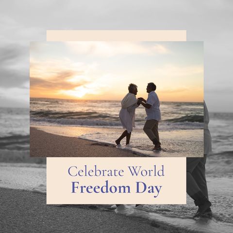 Happy Mature Couple Dancing at Sunset for World Freedom Day