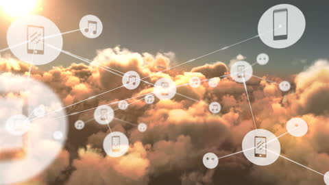 Digital Network Icons Floating Amongst Sunset Clouds