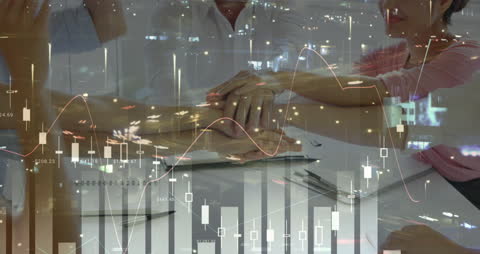 Animated Financial Data Overlaying Business Teamwork