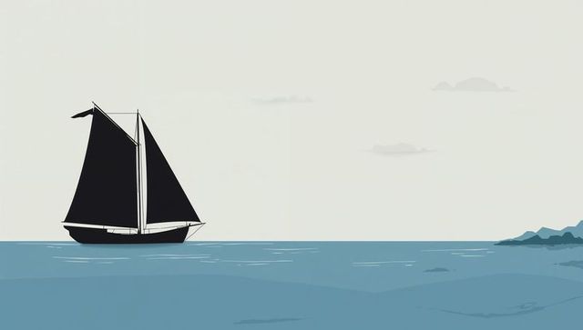 Silhouette of Sailboat Sailing Towards Rocky Horizon