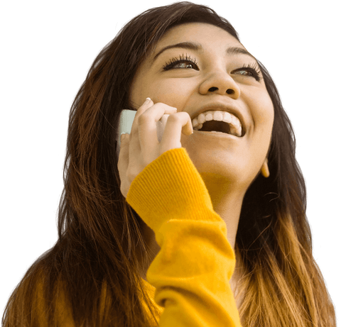 Cheerful Woman Using Mobile Phone With Transparent Background