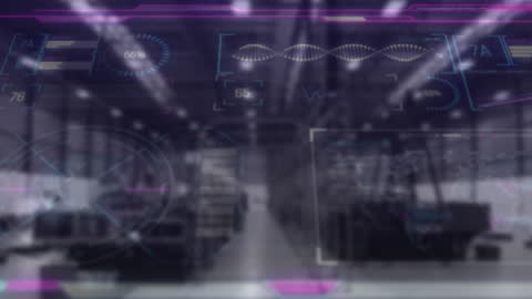 Futuristic Data Interface Over Modern Warehouse