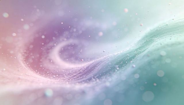 Pastel Swirling Pigment Vortex with Glitter Droplets and Soft Bokeh Flowing Motion Glow