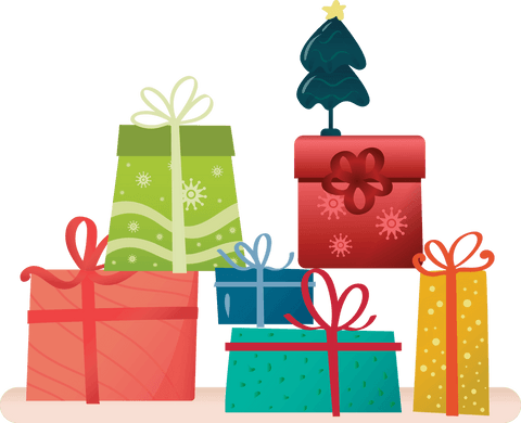 Colorful transparent christmas gifts illustration on white