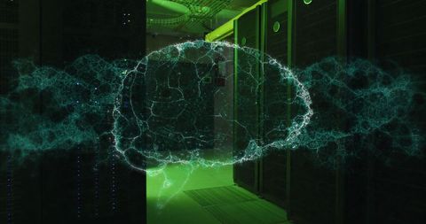 DNA Strand and Digital Brain Overlay in Server Room - Download Free Stock Images Pikwizard.com