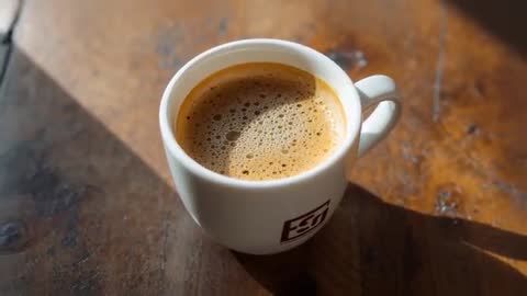 Close-Up of Freshly Brewed Espresso in a Sunlit Mug