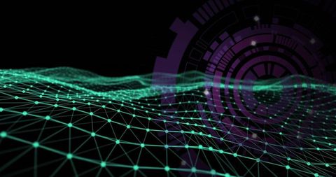 Futuristic Wireframe Mesh with Digital HUD Interface