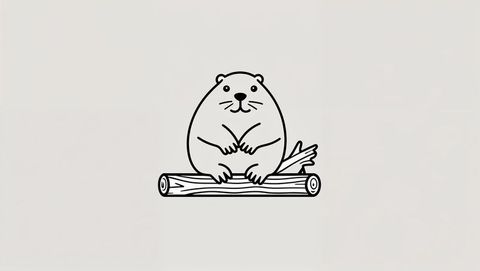 Playful cartoon rodent balancing on wooden log